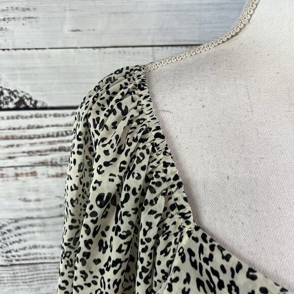 Sugar & Lips Blouse Top size Medium Black Brown Sheer Ruffle Puffy Sleeves Boho - Picture 4 of 9